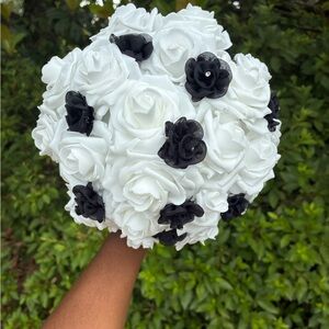 Elegant White and Black Rose Bouquet (Handmade)